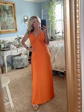 JONATHAN SIMKHAI Orange Jersey A-Line Open Tie Back V-Neck Hayes Dress sz Small